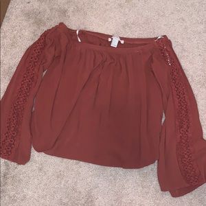 off the shoulder top with lace design on sleeves